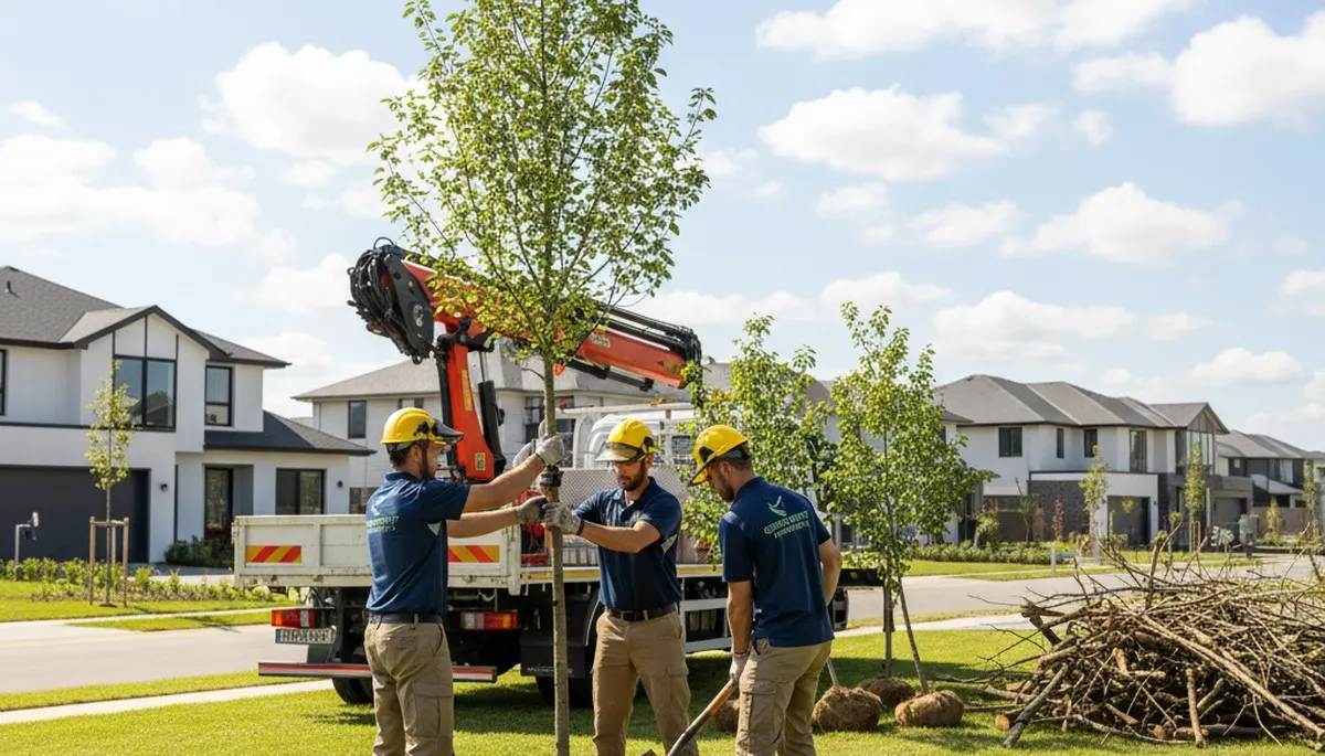 Arborist planting new tree in Aurora CO yard for Chop Chop Tree professional tree service