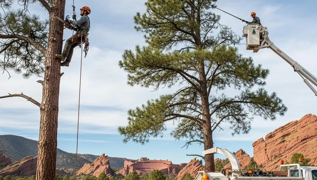 Professional tree removal service in Aurora, CO safely cutting and clearing large residential trees